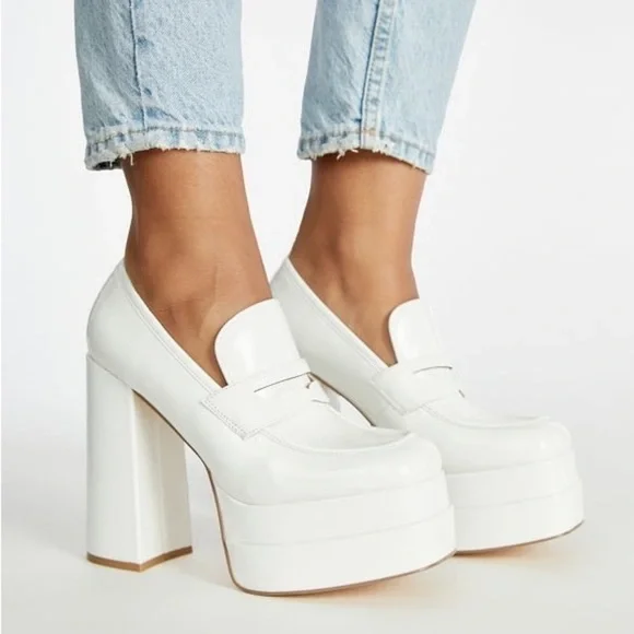 Shoe Dazzle Women’s Margaux White Platform Loafer Chunky Heel Shoes Size 8 New - Picture 1 of 14